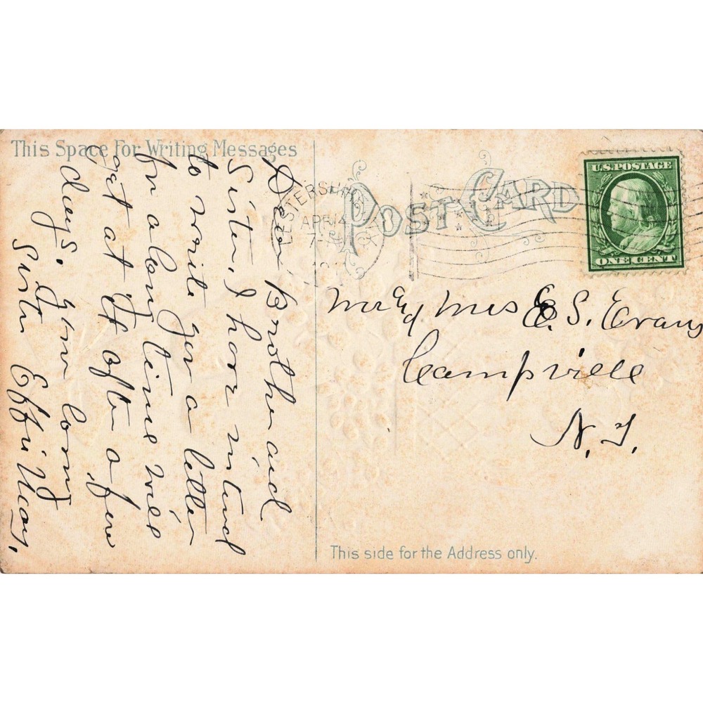 Antique Easter Greetings Postcard 1910 Chicks Flowers 1 Cent Franklin Stamp VG - Picture 2 of 2